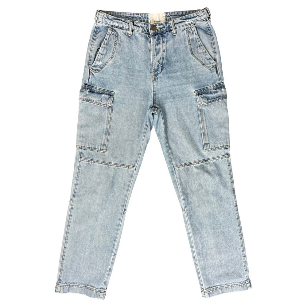 One Teaspoon Free People Light Wash Cargo Motion Straight Leg Denim Jeans sz 28